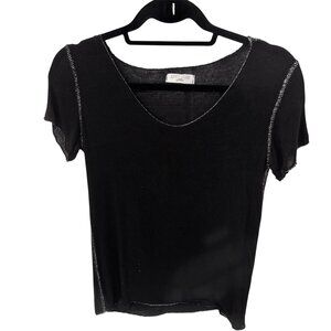 Sunny Studio Women's Black Short SleeveTop with Silver Trim sz S